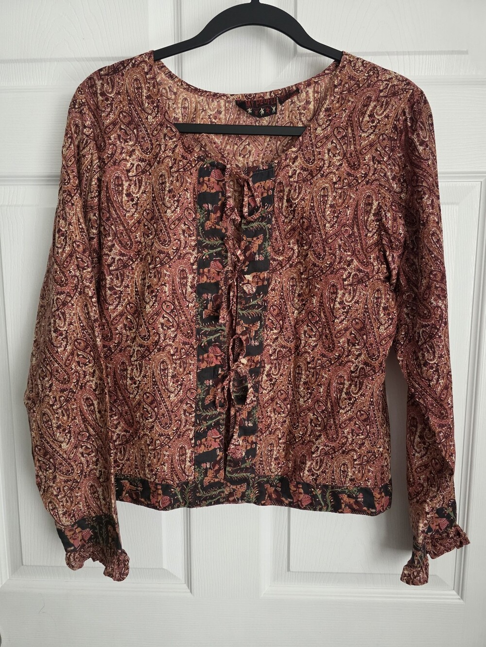 Vintage Y2K Funky People Paisley Lace Up Festival Boho Blouse L